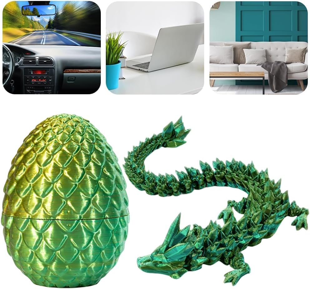 3D Printed Dragon in Egg,Full Articulated Dragon Crystal Dragon with Dragon Egg,Flexible Joints Home Decor Executive Desk Toys,Home Office Decor Executive Desk Toys (Laser Yellow&green)