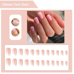 24Pcs False Nails, Square Pink Press On Nails Short with Glue Stickers, Removable Nail Tips Fake Nails,French Tip False Nails & Fashion Stick On Nails for Women and Girls