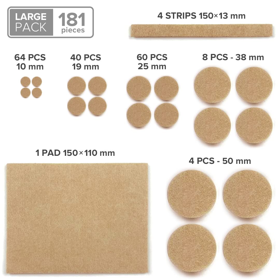 Felt Furniture Pads X-PROTECTOR 181 pcs – Premium Floor Protectors for Furniture - ULTRA LARGE PACK Furniture Felt Pads for Furniture Feet – Protect Your Wood Floors!