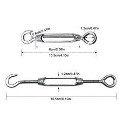 Pack Of 6 Turnbuckle Wire Tensioner M4 Stainless Steel Hook and Eye Tensioners Rope Cable Tension Set Adjustable Garden Wire Tensioner Kit Heavy Duty