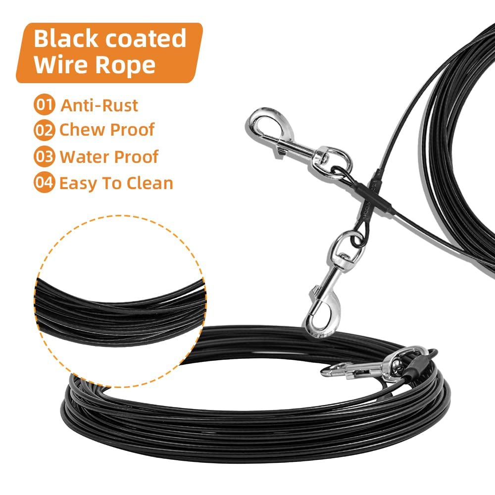 Mi Metty Dog Tie Out Cable 20ft(6M) Dog Leads for Yard Chew Proof, Heavy Duty Dog Tie Out Cable for Large Dogs Up to 253lbs, Durable Dog Runner Tether Line for Outdoor,Yard