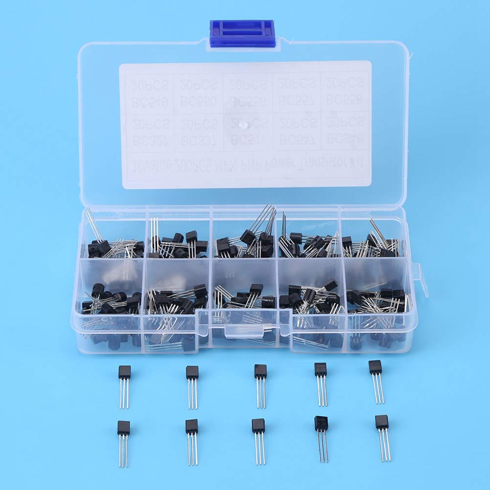 200pcs Transistor Kits, 10 Value Silicon Power Transistor Assortment Kit, Assorted Transistor BC457, Transistors Box Pack for BC327 BC337 BC517 BC547 BC548 BC549 BC550 BC556 BC557 BC558