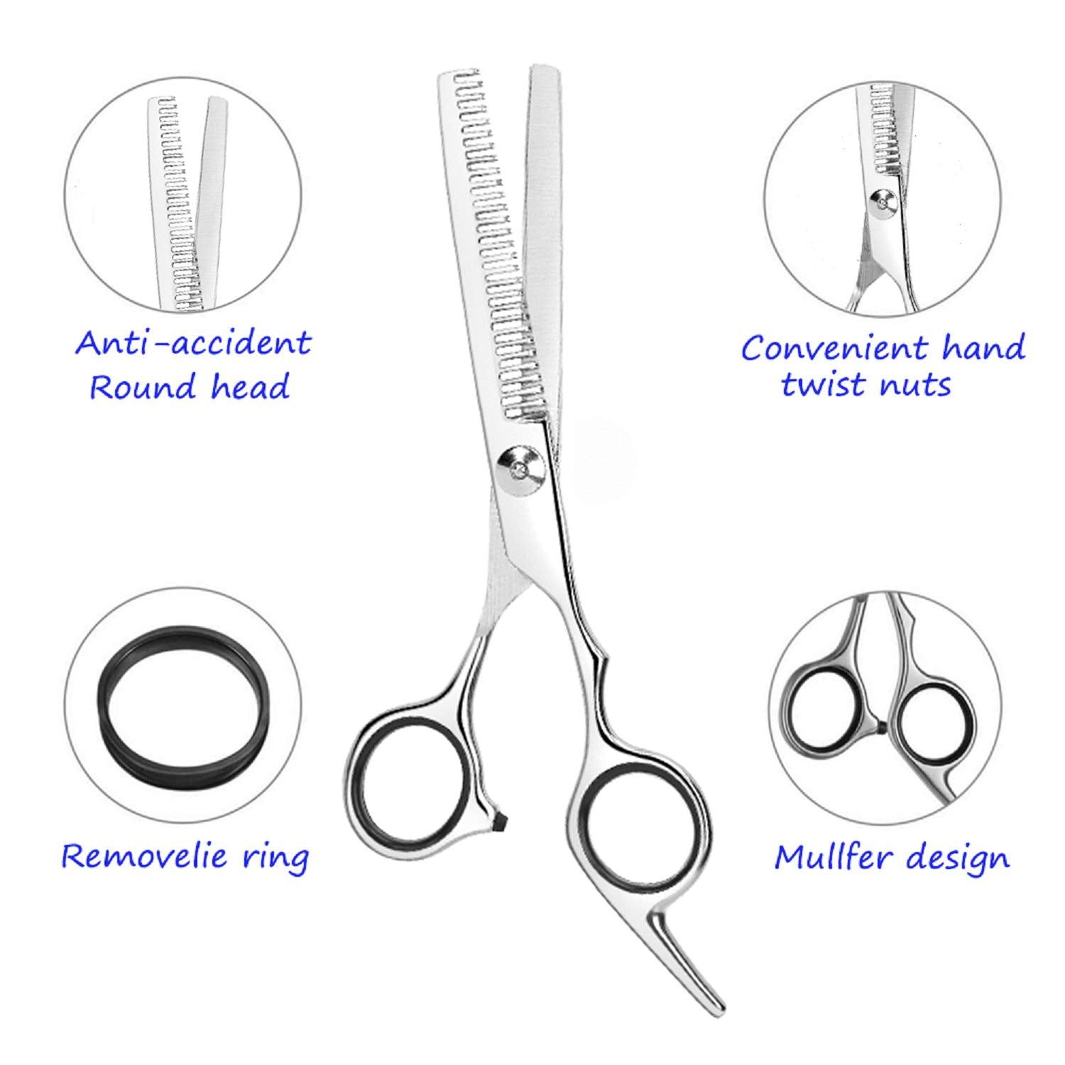 ESSOY Professional Thinning Shears Hair Cutting Teeth Scissors(6.7-Inches),Stainless Steel Haircut Scissor with Fine Adjustment Screw for Home Salon,Barber Hairdressing Scissor for Women Men Kids