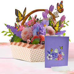 CIKYZE Flower Basket Pop Up Card 3D Pop Up Greeting Card Handmade Flower Greeting Cards Butterfly Pop-up Greeting Card Thank You Card with Note Card and Envelope for Women Sister Wife Grandma Teacher