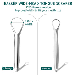 Tongue Scraper (2 Pack), Wide-head Tongue Cleaner with Nice Carrying Box, Easkep 100% Stainless Steel Tongue Scrapers Cleaners, for Men, Women, Adults, Kids, silver