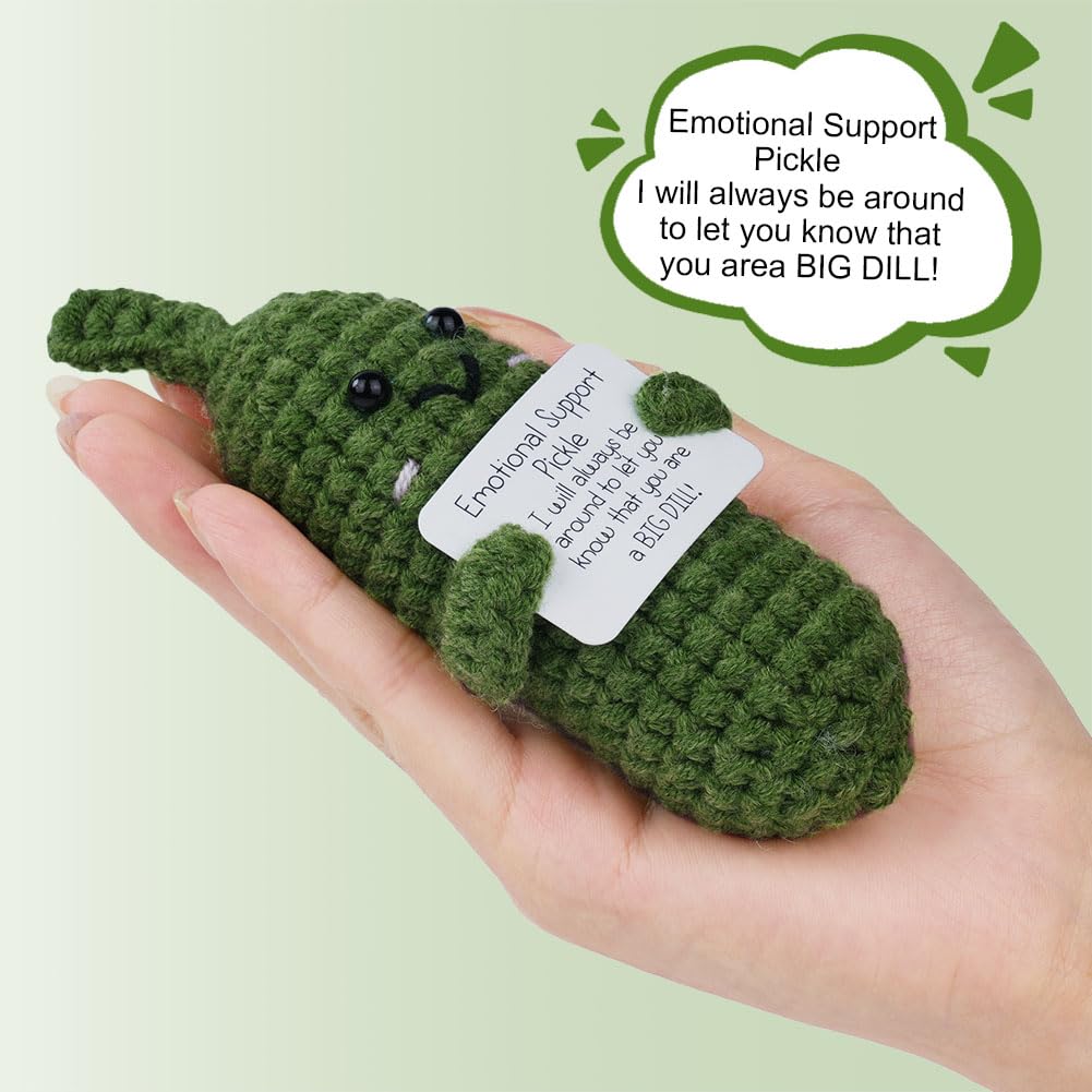 Aolso Funny Positive Doll Vegetable, Knitted Positive Cucumber with Positive Card, Good Luck Gifts, Funny Gifts, Positive Doll Pocket Hug for Birthday Gift Party Decoration