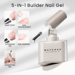 MAYCHAO 15ML Builder Nail Gel 5 in 1 Clear Builder Strengthener Gel Nail Polish for Nail Extension, Hard Gel Builder Base Gel Rhinestone for Valtines Home Manicure, 0.5 OZ