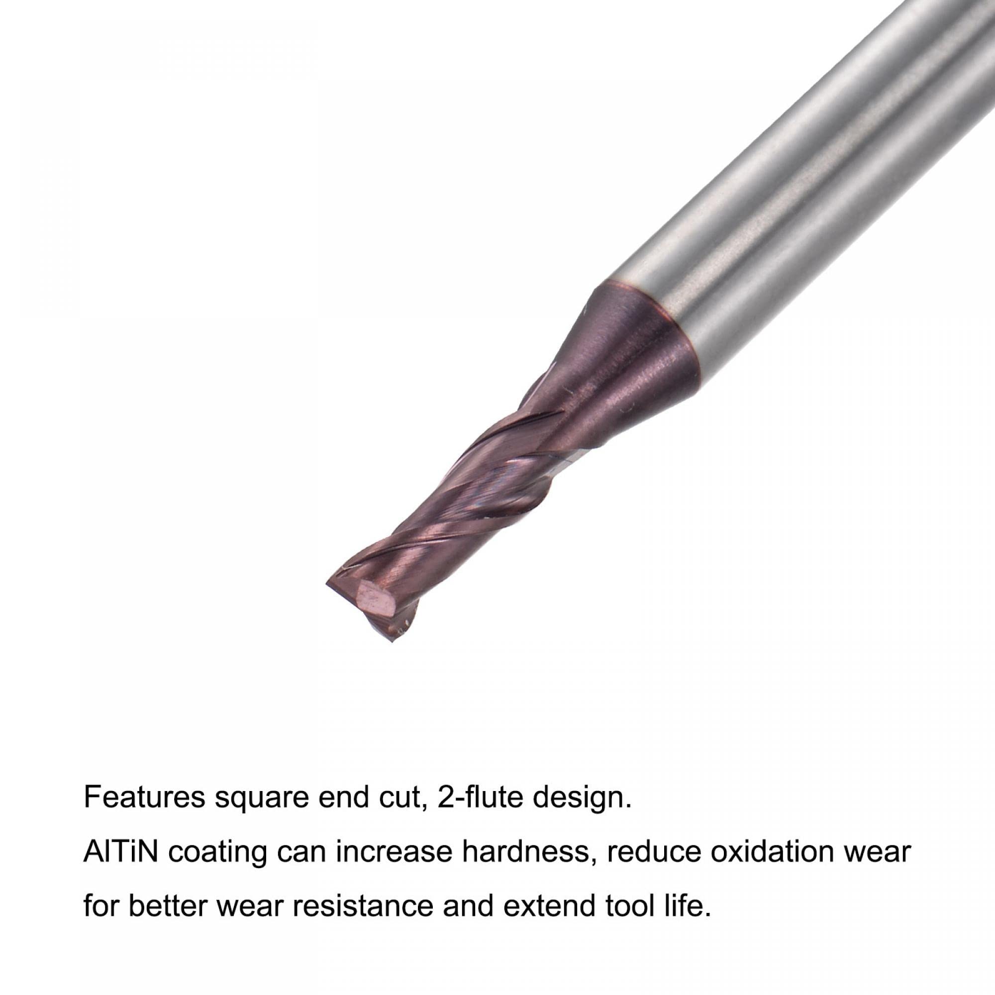 sourcing map Square Nose End Mill, 2.5mm Tip Dia Solid Carbide AlTiN Coated CNC Router Bits 2 Flute Spiral Milling Cutter HRC55 with 4mm Shank 50mm (2-inch) Length