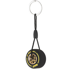 TRIXES Yellow Racing Car Wheel with Metal Hub Keyring – Small Keychain - Formula 1 Fan Merchandise - Gifts for Men – Rubber Tyre, Chain & Stainless-Steel Ring to Attach to your Keys Bag or Display