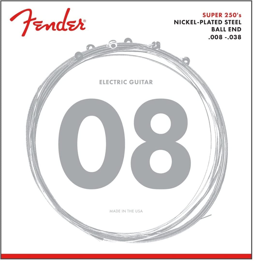 Fender Super 250 Guitar Strings, Nickel Plated Steel, Ball End, 250XS Gauges .008-.038, (6)