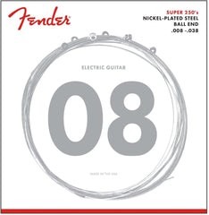 Fender Super 250 Guitar Strings, Nickel Plated Steel, Ball End, 250XS Gauges .008-.038, (6)