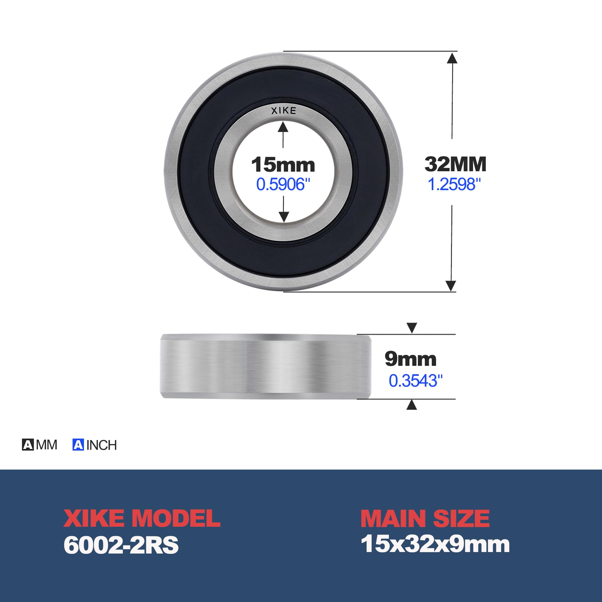 XIKE 6002-2RS Ball Bearings 15x32x9mm, Pre-lubricated and Bearing Steel and Double Rubber Seals, 6002RS Deep Groove Ball Bearing with Shields, 2 in a pack.