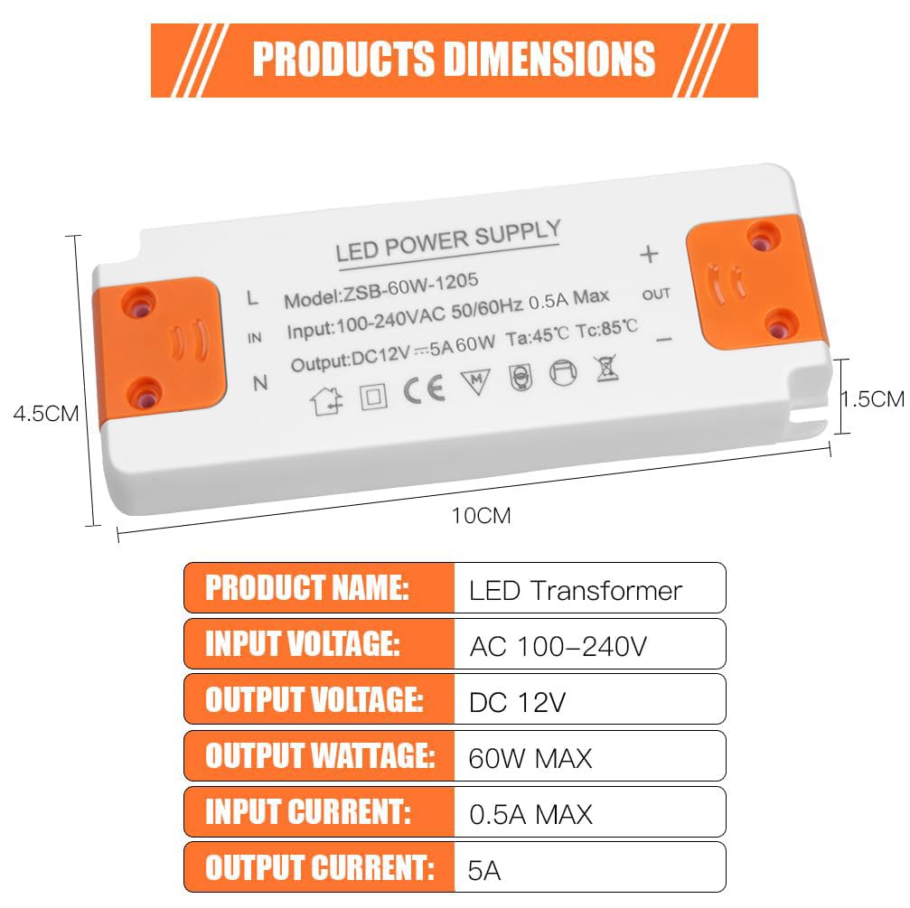 AXFEE LED Driver 60W, LED Transformer 12V 2.5A, 240V AC to 12V DC Constant Voltage Driver Adapter, Low Voltage LED Driver Adapter for LED Strip, LED Display, Cabinet Lights LED Bulbs and Ring Doorbell