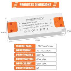 AXFEE LED Driver 60W, LED Transformer 12V 2.5A, 240V AC to 12V DC Constant Voltage Driver Adapter, Low Voltage LED Driver Adapter for LED Strip, LED Display, Cabinet Lights LED Bulbs and Ring Doorbell