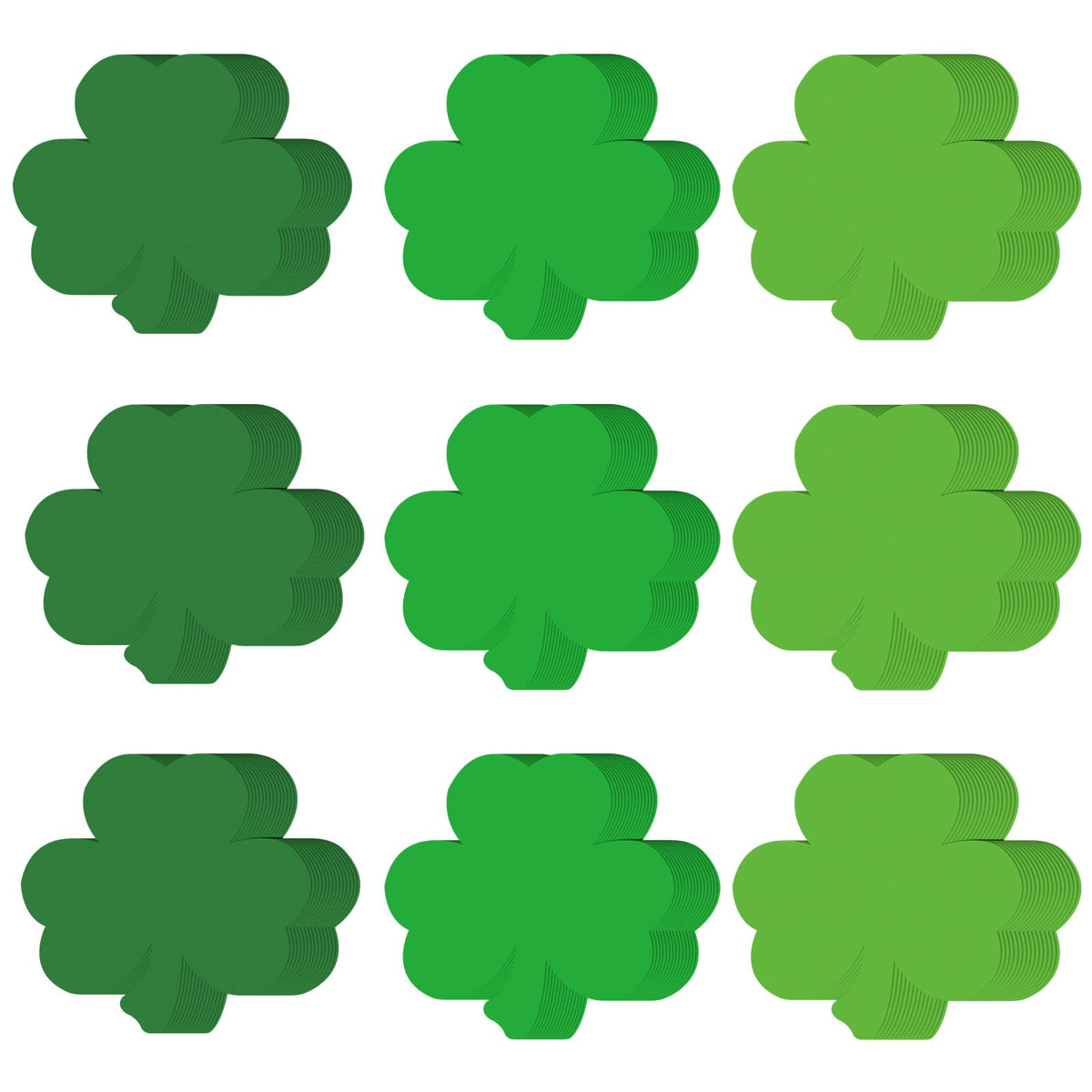 JUNEBRUSHS Shamrock Cutouts, 120Pcs St. Patrick's Day Cutouts Green Shamrock Shape Paper Cutouts for St. Patrick's Day Classroom Bulletin Board Decorations Party Craft Projects, 3 Colors