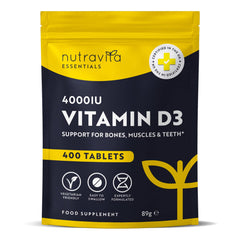 Vitamin D Tablets 4000 IU - Vegetarian Vitamin D3 4000 IU - 400 VIT D - High Strength 1 Year Supply - Supports The Immune System and Bone Health - Made in The UK by Nutravita