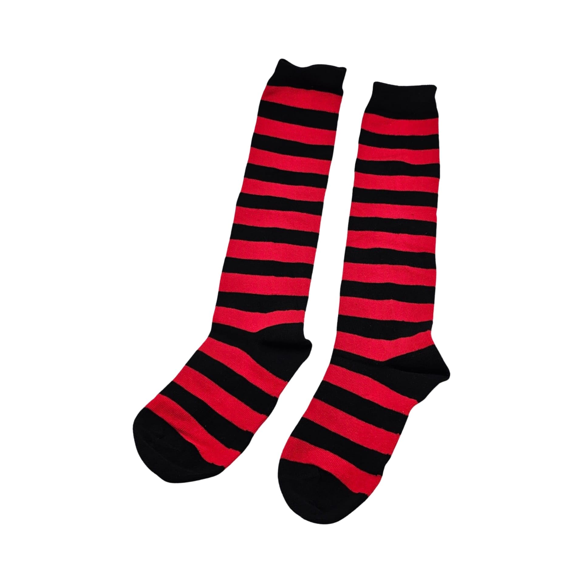 Colourful Baby World Kids Girls Striped Party Fancy Dress Up Knee Socks Black Red Blue Age 6 7 8 9 10 (Black-red, 6-10 Years)