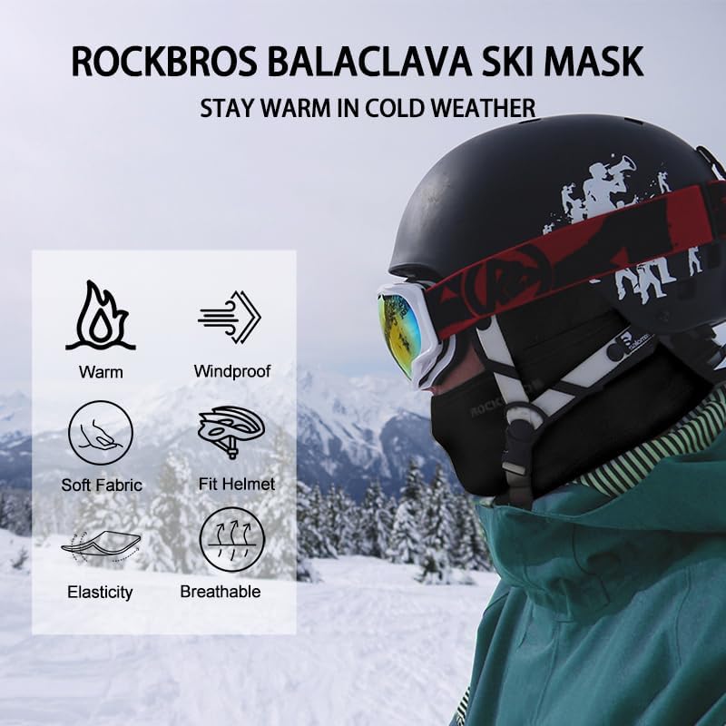 ROCKBROS Ski Mask Windproof Cycling Balaclava Thermal Neck Gaiter Full Face Mask Warm Polar Fleece Headwear Mulfifunctional Scarf Skiing Motorcycling Fishing Black