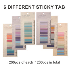 1200Pcs Sticky Tabs, Transparent Sticky Notes Flags Pastel Book Tabs Writable Annotation Tabs Morandi Page Markers Clear Index Tabs with Ruler Translucent Index Stickers for Books Office Supplies