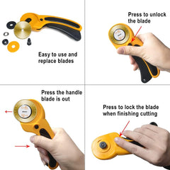 Rotary Cutter with 4x Extra 45mm Blades - for Quilting Fabric