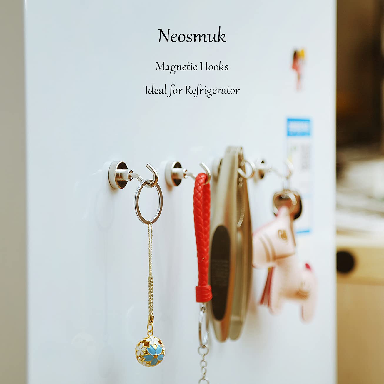 Neosmuk Magnetic Hooks, 15kg Extra Strong Magnet with Hook for Fridge,Heavy Duty Cruise Hook for Ceiling,Small Magnetic Holder for Van, Tool(White, Pack of 6)