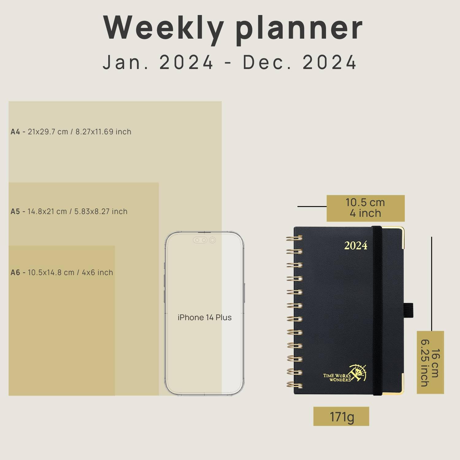 POPRUN 2024 Pocket Diary Week to View A6 Small Diary 16 x 10.5 cm Appointment 24 Weekly Work Planner Dotted Note Page, Spiral Hardcover, 100GSM FSC® Paper - Pacific Green