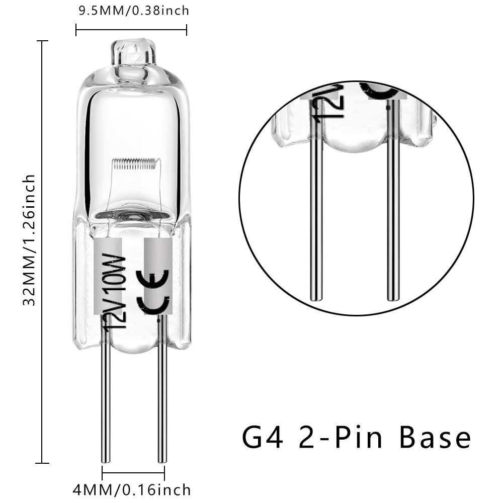 Halogen Bulb G4 10 Watt 120lm Bi-Pin Bulb (10 Pack) 12 Volt A/C or D/C for Under Cabinet Puck Light, Track Lighting, 2 Pin JC Warm White 2700K Dimmable