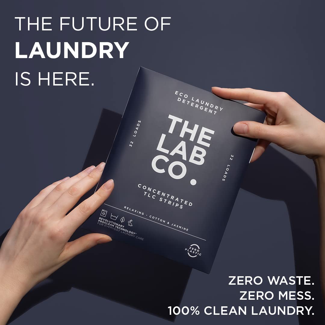 The Lab Co. Laundry Detergent Strips Sheets Eco Ultra-Concentrated Non-Bio Relaxing Fragrance Cotton & Jasmine for Hand and Machine Washing. Up to 32 Loads