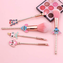 5Pcs Stitch Makeup Brush Set,Stitch Theme Cosmetic Brushes for Powder Eyeshadow Blushes Lips Portable Makeup Brush Set Lovely Stitch Gift for Girl Women