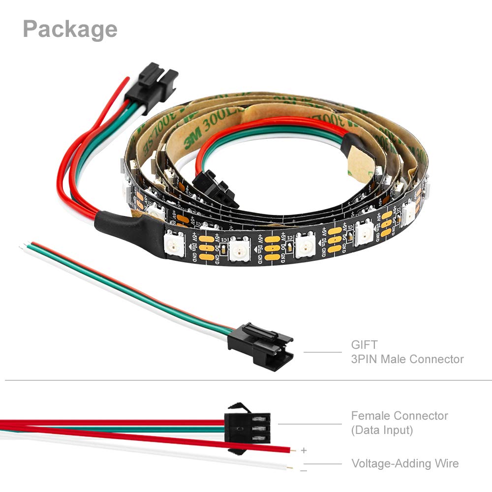 BTF-LIGHTING WS2812B GRB IC 1M 60LEDs/M Individually Addressable 5050SMD LED Strip Black PCB Only DC5V IP30 Non-Waterproof Full Color Flexible Pixel Strip Dream Color for DIY Decoration(Only Strip)