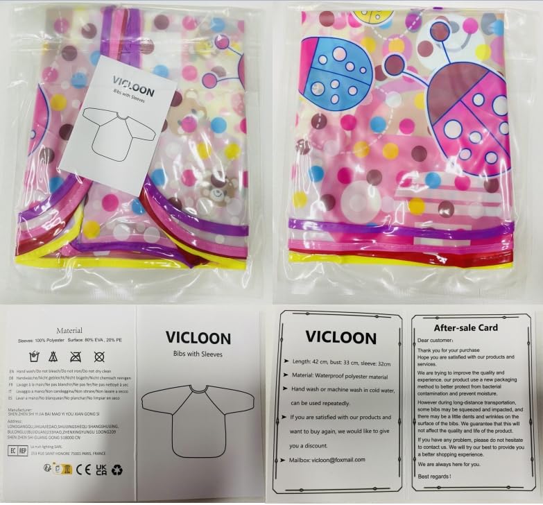 Vicloon Bibs with Sleeves, 4 Pcs Baby Waterproof Weaning Toddler Bib, Long Sleeve Bib Unisex Feeding Bibs Apron for Infant Toddler 6 Months to 3 Years Old