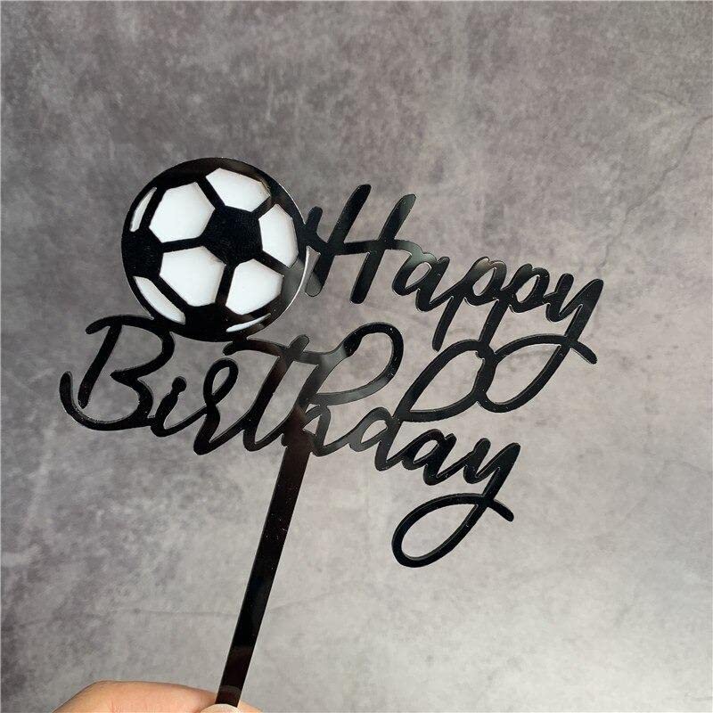 Craft Cart Acrylic Cake Topper Happy Birthday Football Black and White Party Decoration