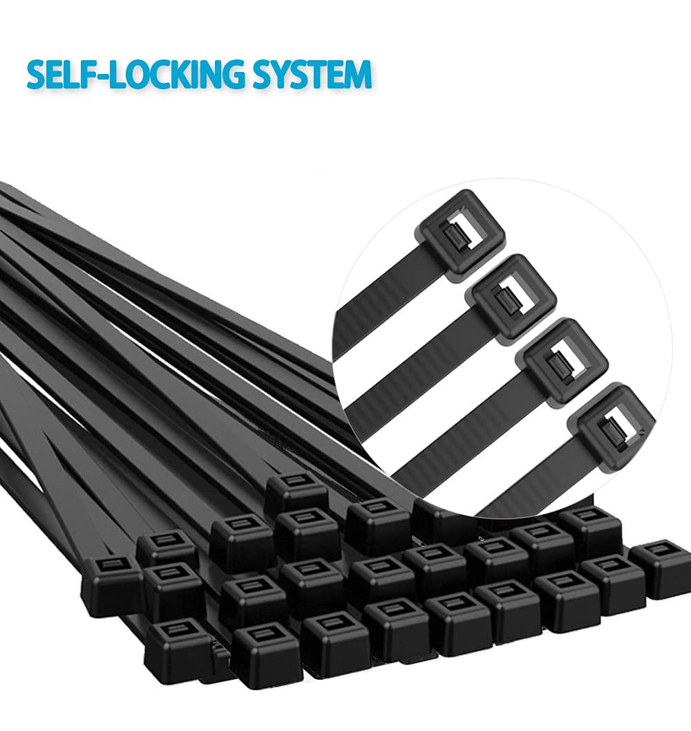 Black Cable Ties 200 Pack, 100mm x 2.5mm, Tie Wraps, Self-Locking Small Nylon Zip Ties