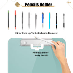 Hnogri Plastic Clipboard, Green Clipboard Standard A4 Letter Size Clipboards for Nurses, Students, Office and Women, Clipboard with Pen Holder and Low Profile Clip, Size 12.5 x 9 Inch, (Green)