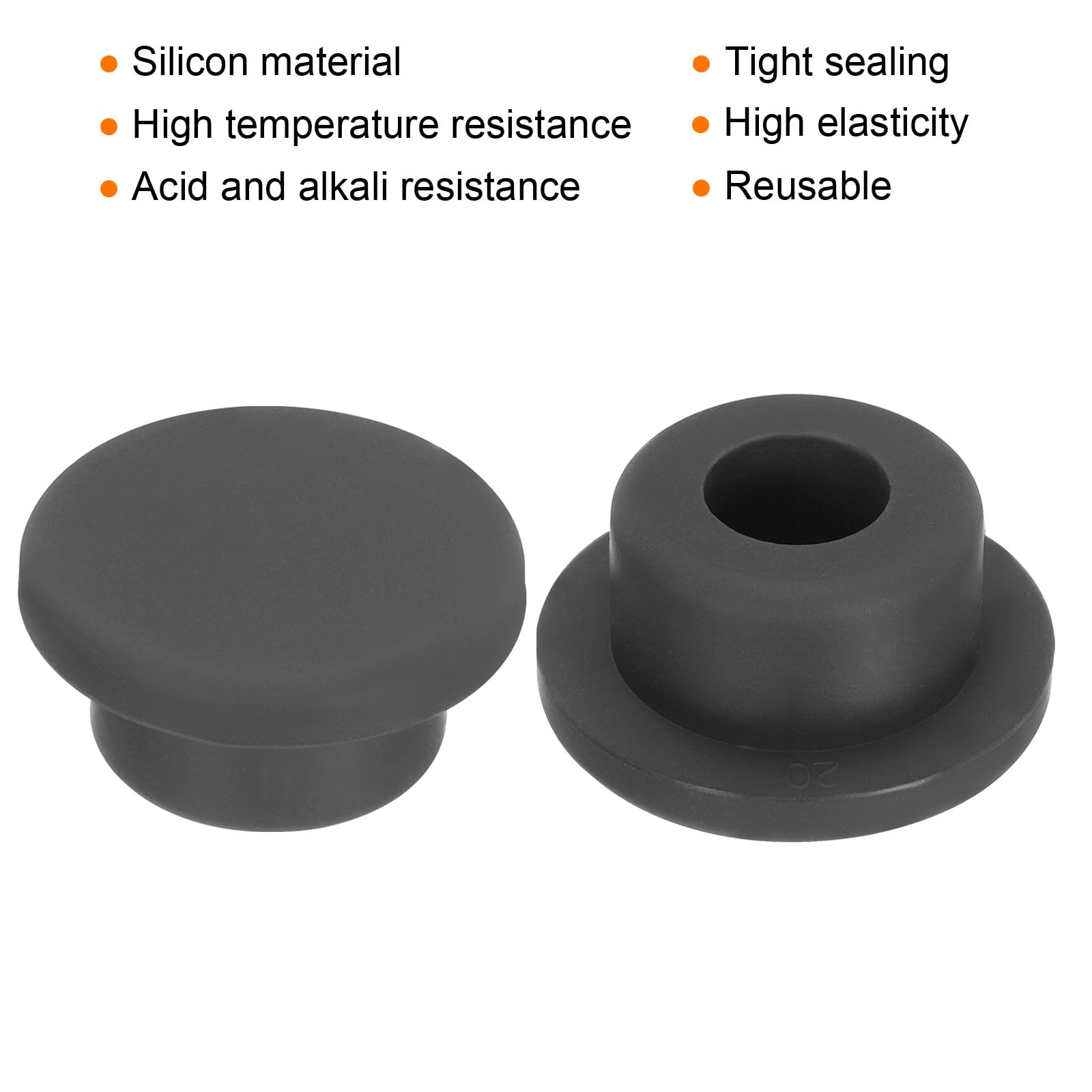 uxcell High Temp Silicone Plug Mount Dia 20mm/0.78 inch T Shaped Rubber Stopper Hole Plugs for Powder Coating Plating Waterproof Plugs Sealing Plugs Black Pack of 10(OD 28mm)