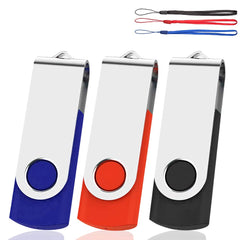 USB Memory Stick 64GB 3 Pack USB2.0 Thumb Pen Drive Swivel Design Fold Storage (Black/Blue/Red With Lanyard)