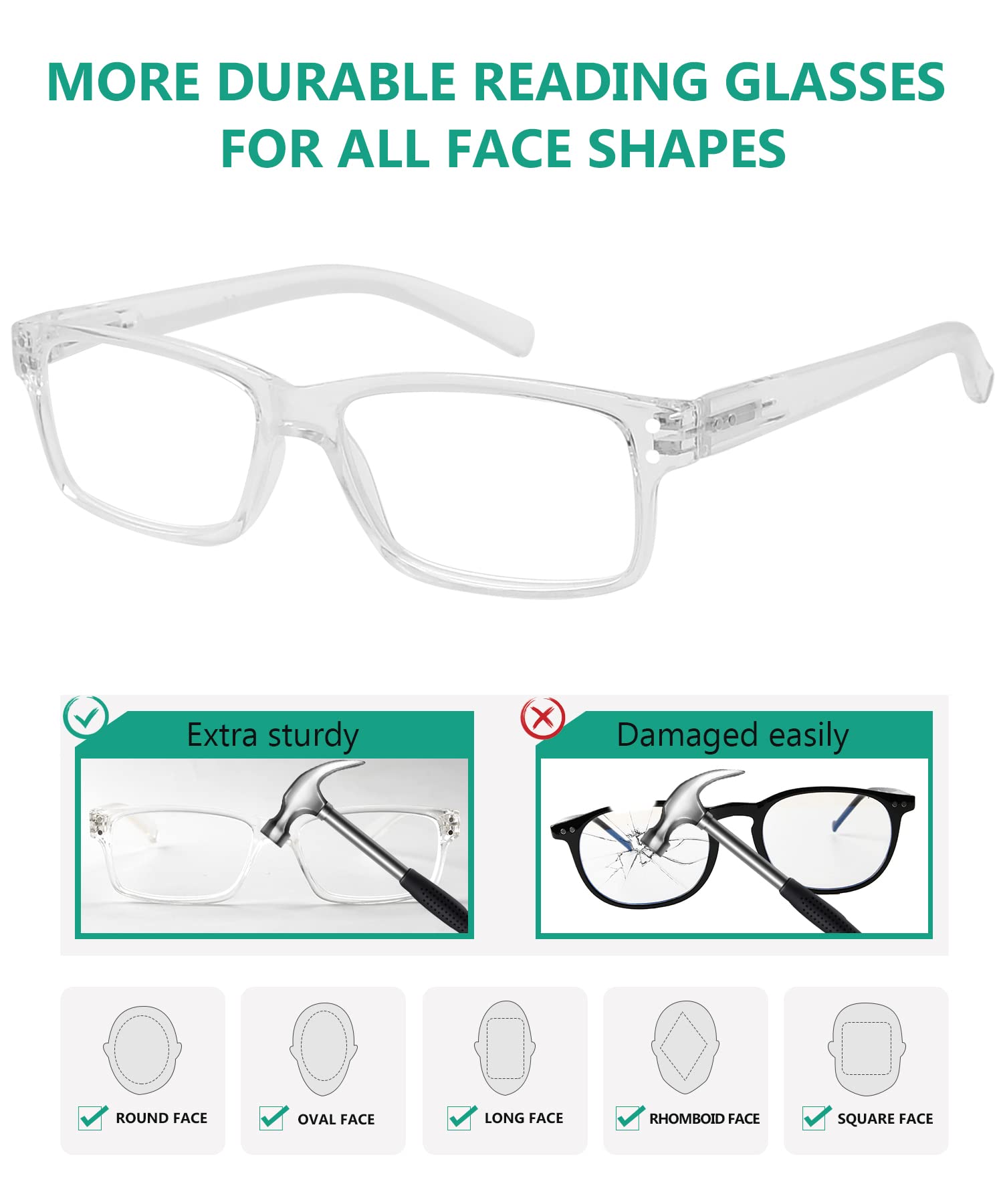 Eyekepper Mens Vintage Reading Glasses-5 Pack Clear Frame Glasses for Men Reading, Reader Eyeglasses Women