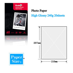 KOALA Inkjet Photo Paper A4 Glossy 20 Sheets 240 GSM for Canon Hp Epson Inkjet Printer