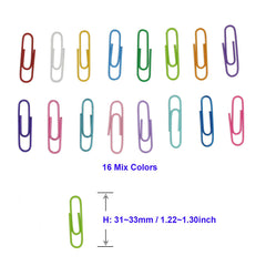 OKVGO 200pcs Coloured Paper Clips with Plastic Box Plastic Coated Metal Paper Clamps for Office Stationery 33mm 16 Colors