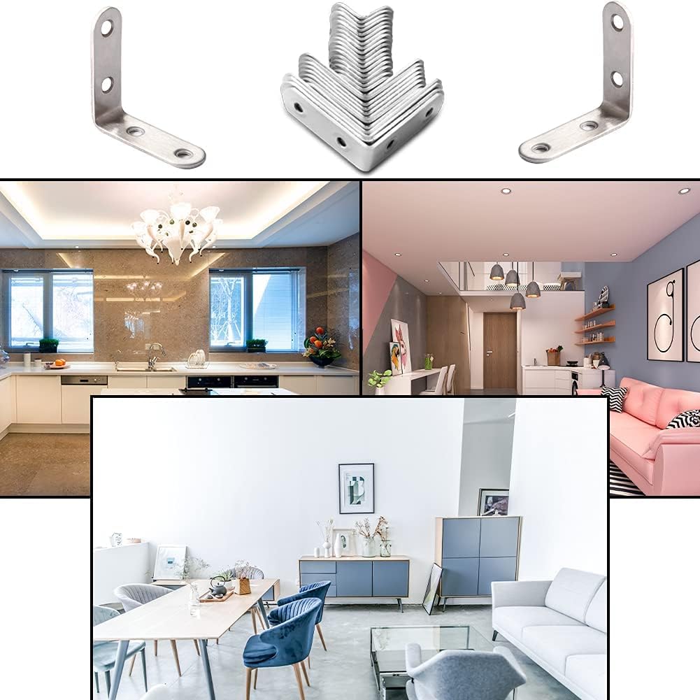 L Brackets for Wood Right Angle Bracket 28PCS Corner Brace for Shelves Zinc Plated Steel Corner Brackets 90 Degree L Shaped Brackets for Furniture Fixation