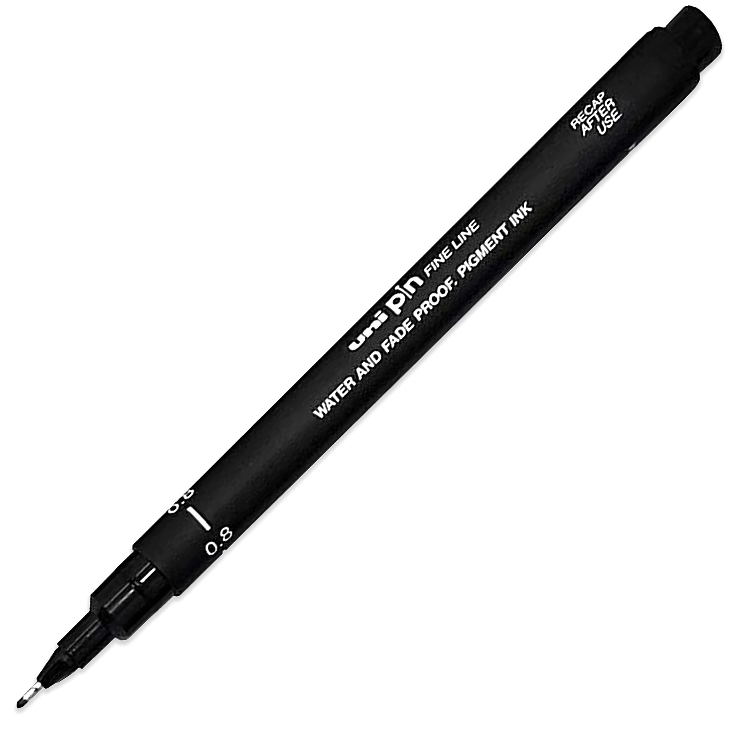 Uni Pin Fineliner Drawing Pen - Black Ink - Pack of 6 - Fine Line 0.8mm Nib Tip - In Gift Box