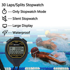 MOSTRUST Digital Waterproof Stopwatch, 30Laps Split Memory Stopwatch, No Bells, No Clock, Simple Basic Operation, Silent, ON/Off, Large Display for Swimming Running Training Coaches Referees (Black)
