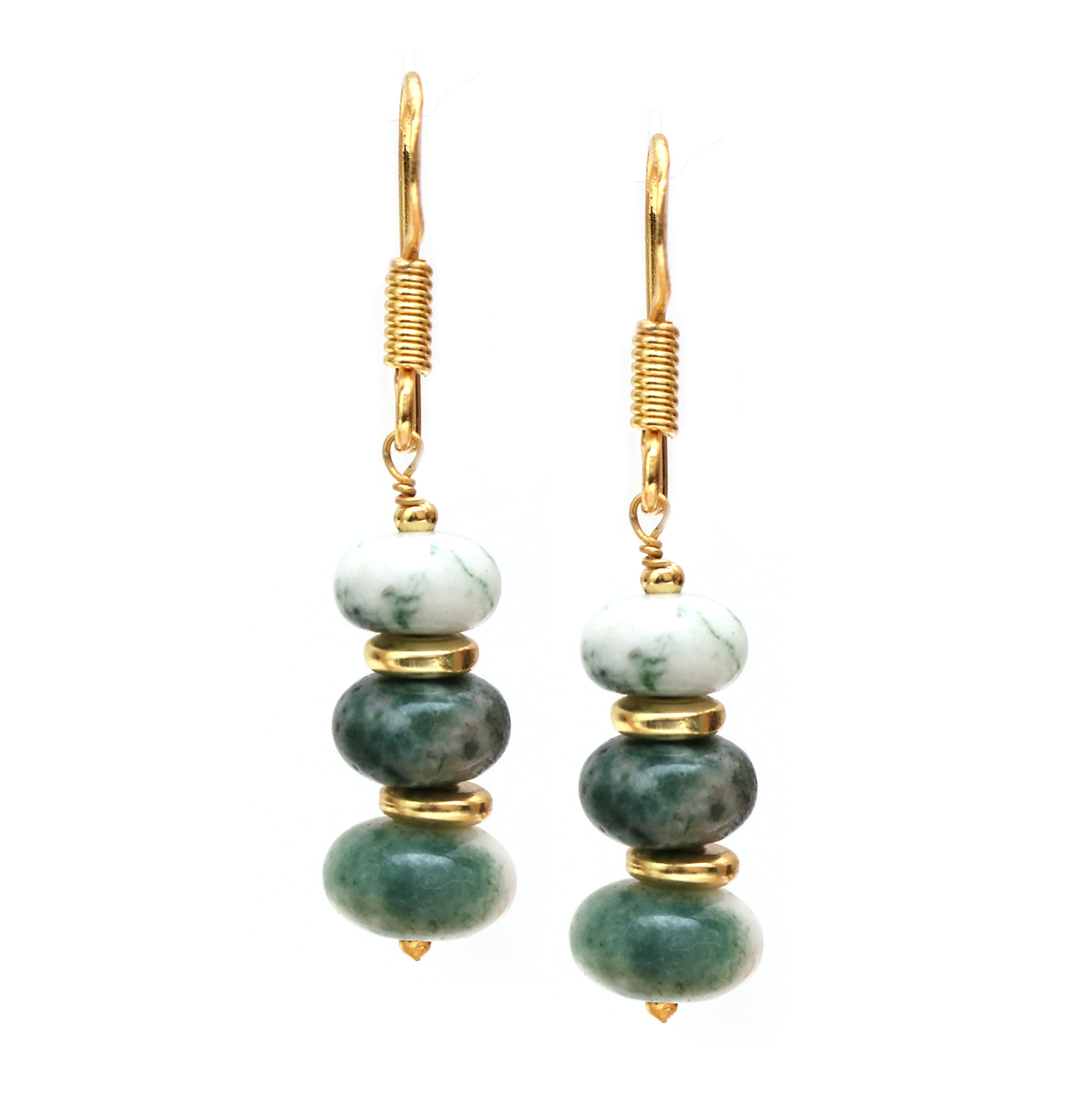 Gempires Moss Agate Rondelle Beads Earring, 8mm Crystal Beads, Dangle Drop Earring For Women (Moss agate)