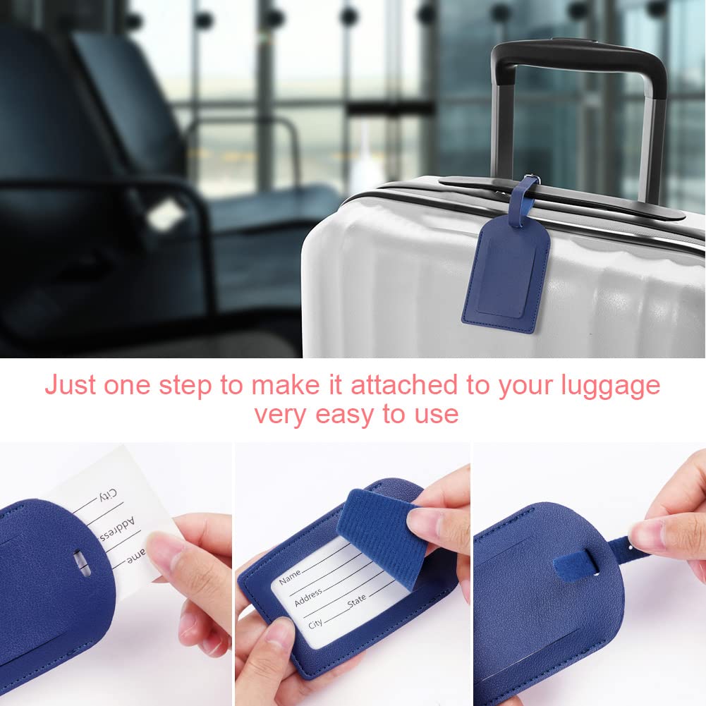 Flintronic 6 Pcs Luggage Tags, Leather Baggage Labels, Suitcase Name ID Card Tag Set, Leather Tags Travel Handbag Accessories for Preventing Loss of Bags