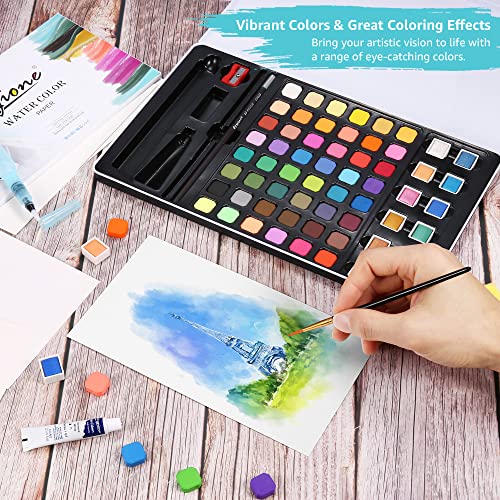 Watercolor Paint Set,60 Vivid Colors Water Colors Kit,Including Metallic and Fluorescent Colors,With 8 Water Colours Paper Pad Versatile,For Artists,Beginners,Amateur Hobbyists,And Painting Lovers