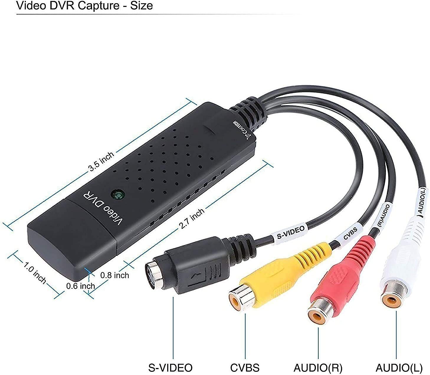 USB Video Capture,Video Capture Card,RCA to USB Video Converter,VHS Mini DV VCR Hi8 DVD to Digital Converter for PC TV, MAC Windows Vista Compatible