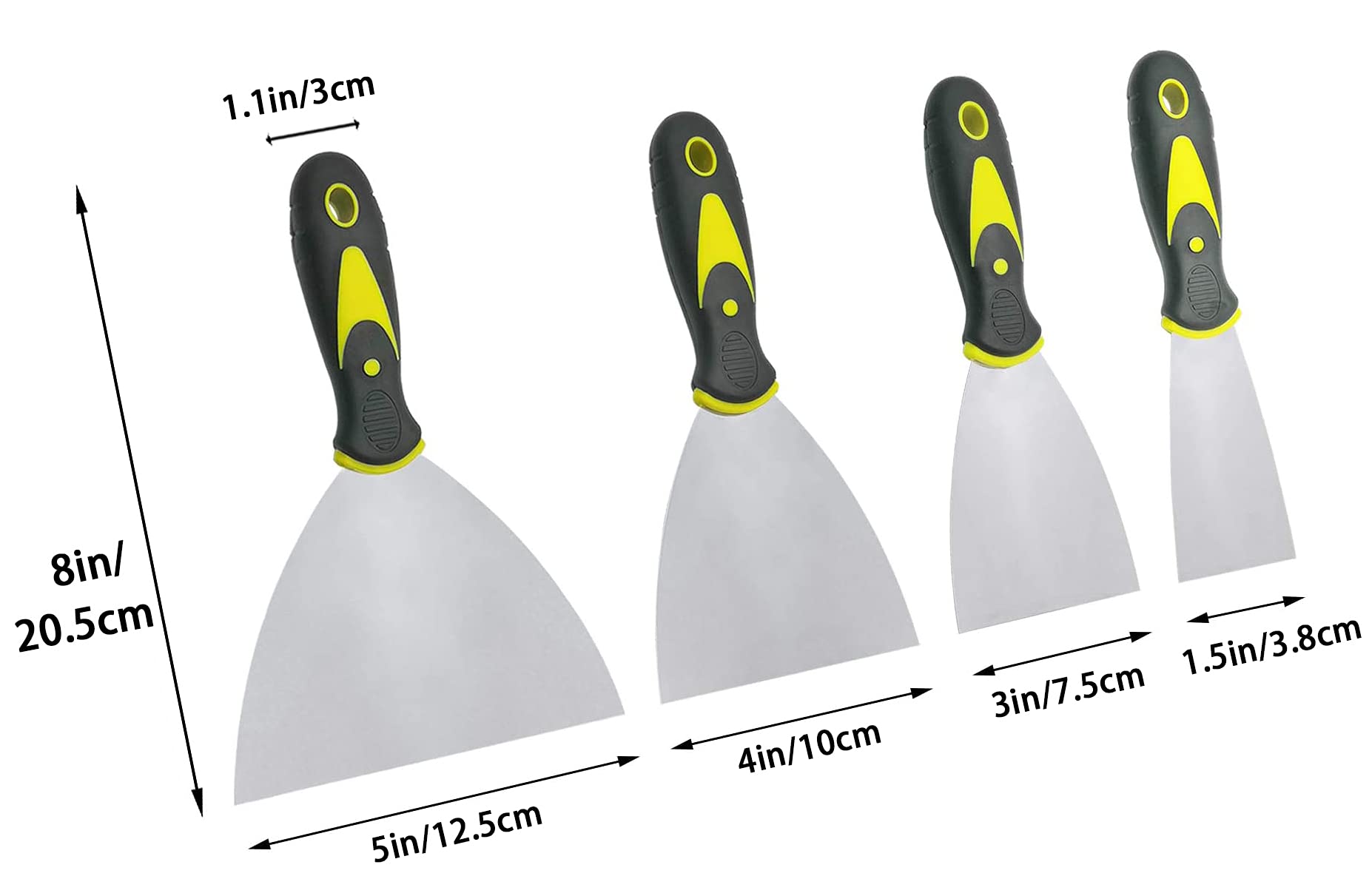 KZXXZH Wallpaper Scrapers, 1.5'', 3'', 4'', 5'' Wide Putty Knife Set, Metal Spackle Knives Paint Tools for Wallpaper/Decals/Drywall Finishing/Plaster Scraping (4 Pack)