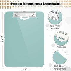 Hnogri Plastic Clipboard, Green Clipboard Standard A4 Letter Size Clipboards for Nurses, Students, Office and Women, Clipboard with Pen Holder and Low Profile Clip, Size 12.5 x 9 Inch, (Green)