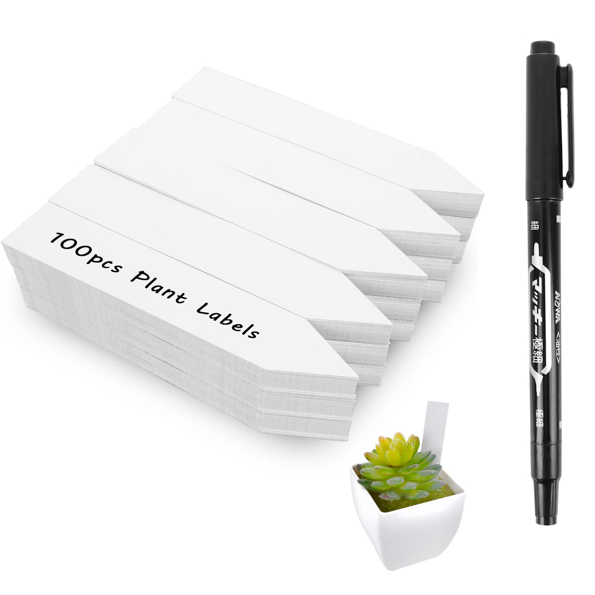 100 PCS Plastic Plant Labels Reusable Garden Plant Tags with Marker Pen, Plant Name Labels Seed Labels (2×10cm) for Outdoor Indoor Plants Herbs, Flowers, Vegetable, Plant Label Marker