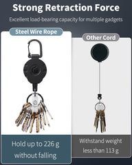 Uniclife Retractable Keychain for Badge Holder Heavy Duty Badge Reel for up to 226 g Strong ABS Casing with Stainless Steel Spring Coil 80 cm Steel Wire Rope Carabiner Clip and Key Ring,3 Pack